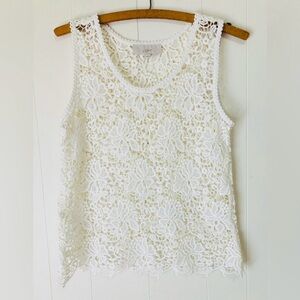 LOFT Boho Festival Floral Crochet Knit Lace Cotton Ivory Sheer Tank Top S NWOT